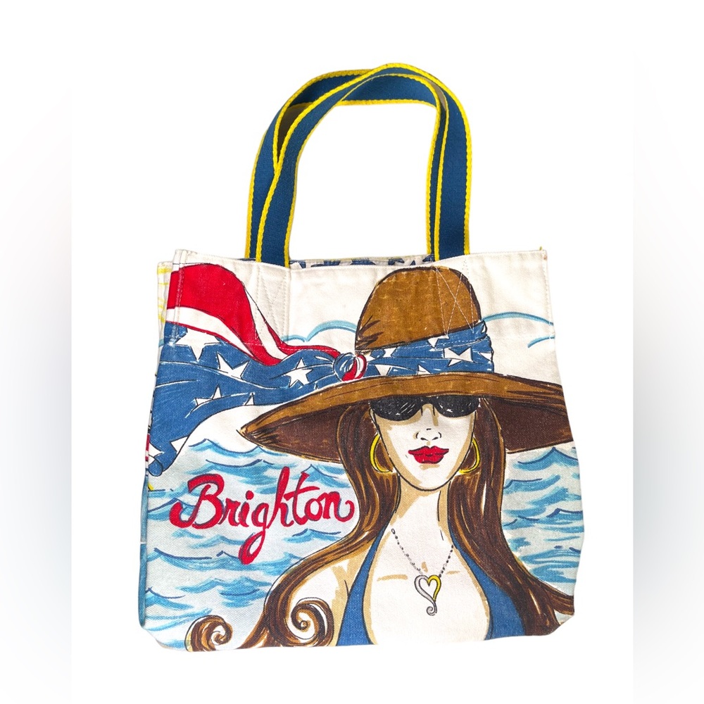 Brighton Women's Illustrated Beach Tote in Blue, Brown, Red, Yellow - Picture 12 of 14